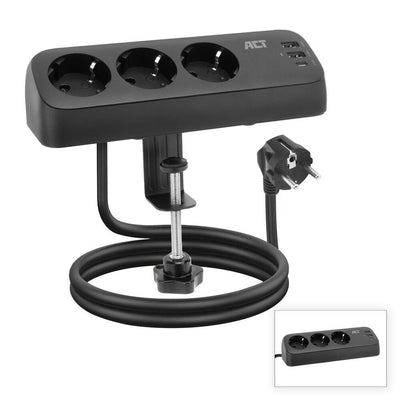 Desk Power Strip With 3 Type F Sockets, 30W Power Delivery, USB Type-c a Ports, Cable Length 1.5 Meters — image 1
