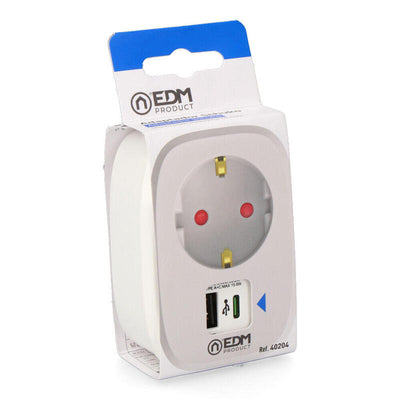 Adapter 1 Socket 2P + T Schuko With 2 USB (a + C), White — image 1