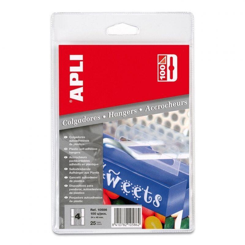 Apli Colgadores Autoadhesivos 34X48MM Pack 100U Plastic Transparent