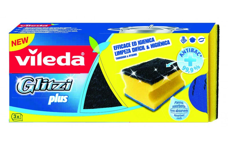 Vileda 139787 Esponja Rectangular Fibre Black Blue Yellow 3 Pieces