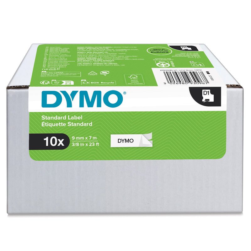 Dymo D1 Tape Self-adhesive Standard Black Sobre White 9MMX7M, Pack 10 S0720680 (41913)