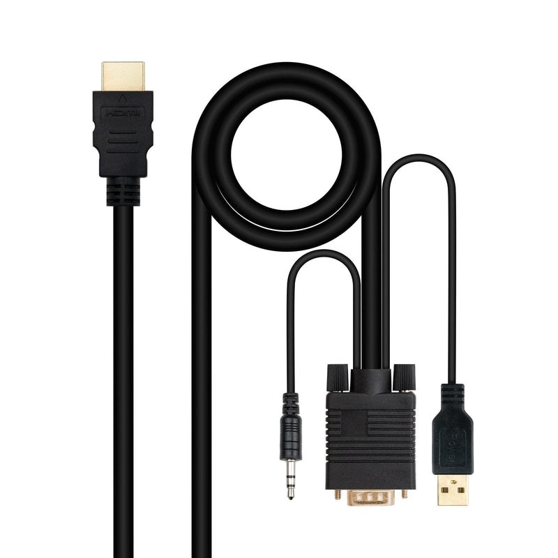 Nanocable Cable Converter HDMI a VGA + JACK3.5 + USB-A 1.8M - Black