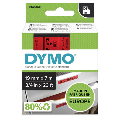 Dymo Tape Transferencia Thermal D1 45807. Labels Standard Black Sobre Red 19MMX7M. Poliester Self-adhesive Rot — image 1