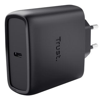 Trust Charger Wall/Travel USB-C 65W + USB Cable -c 2M Maxo Black Wall Charger GaN 65W/ 1x USB Type-c / Include — image 1