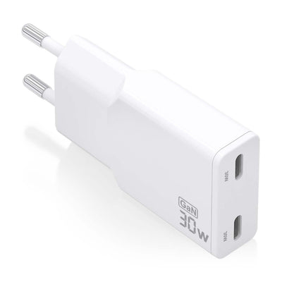 Aisens Charger GaN Ultra Slim 30W, 2x USB-C PD 3.0 QC4.0, White — image 1