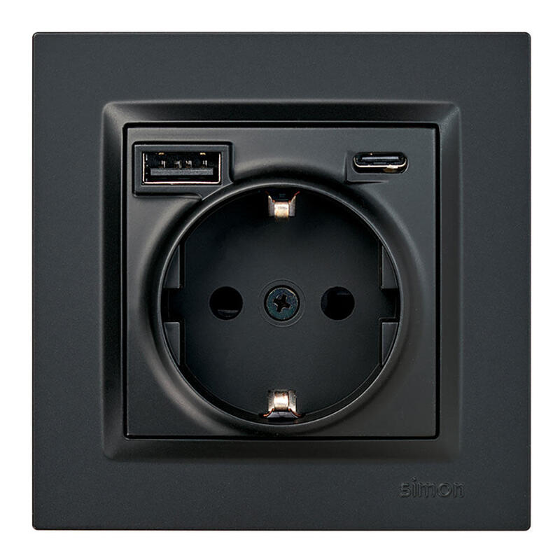 Base Plug Schuko + USB a + C 10,5W 16A 250V~, Simon 10, Black