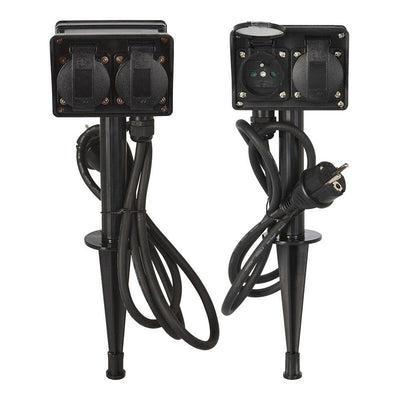 Base Múltiple, 2 Units 2 Sockets Schuko Estaca Garden With Covers IP44, Black — image 1