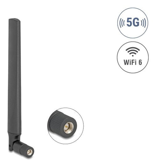 Delock 5G LTE Gnss Wi-Fi 6 Antenna Sma Connector Male 0,9 - 4,1 dBi 183MM Omnidirektional With Kippgelenk Blac — image 1