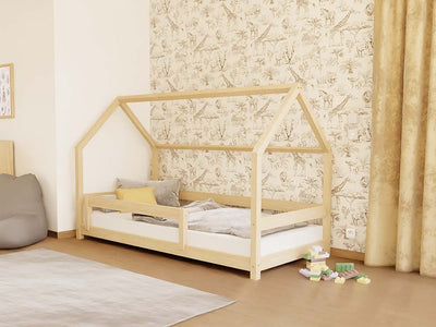 LUCKY House Bed with Side Roof and Front Safety Rail – 120–140 cm Wide