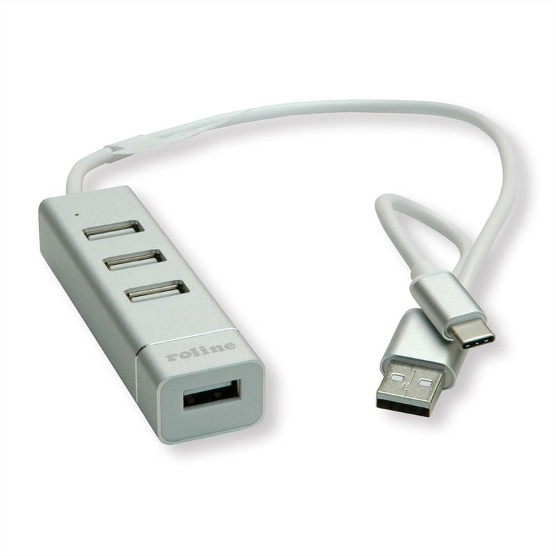 Roline USB 2.0 Notebook Hub, 4 Ports, Type a + C Cable Connection