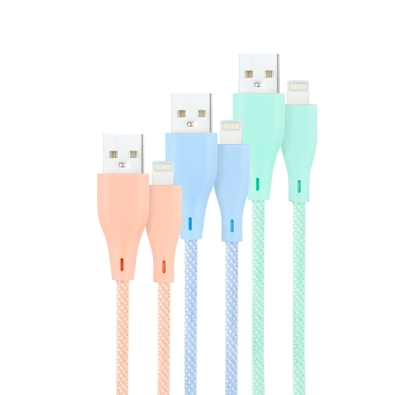 Nanocable Pack 3 Cables Mallados USB-A Male a Lightning Male - Length 1M - Colours Pastel Pink Green And Blue