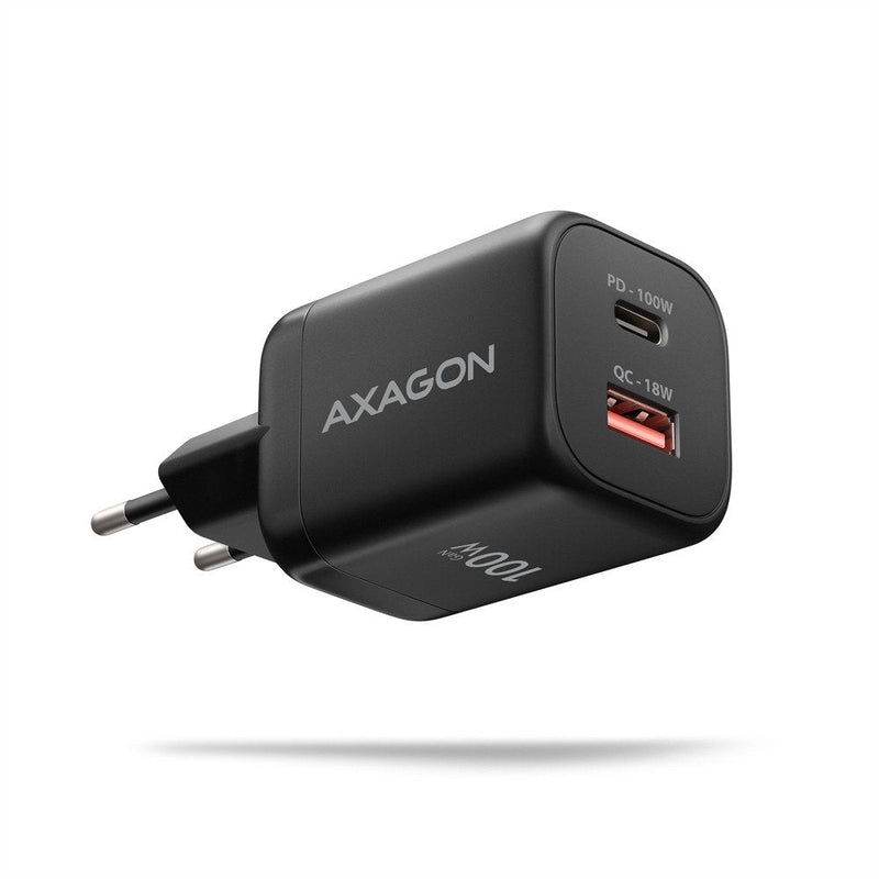 ACU-PQ100 Charger Network GaN 100W, 2X Port (usb-c + Usb-a), PD 3.0/Pps/QC4+, Mini, Black