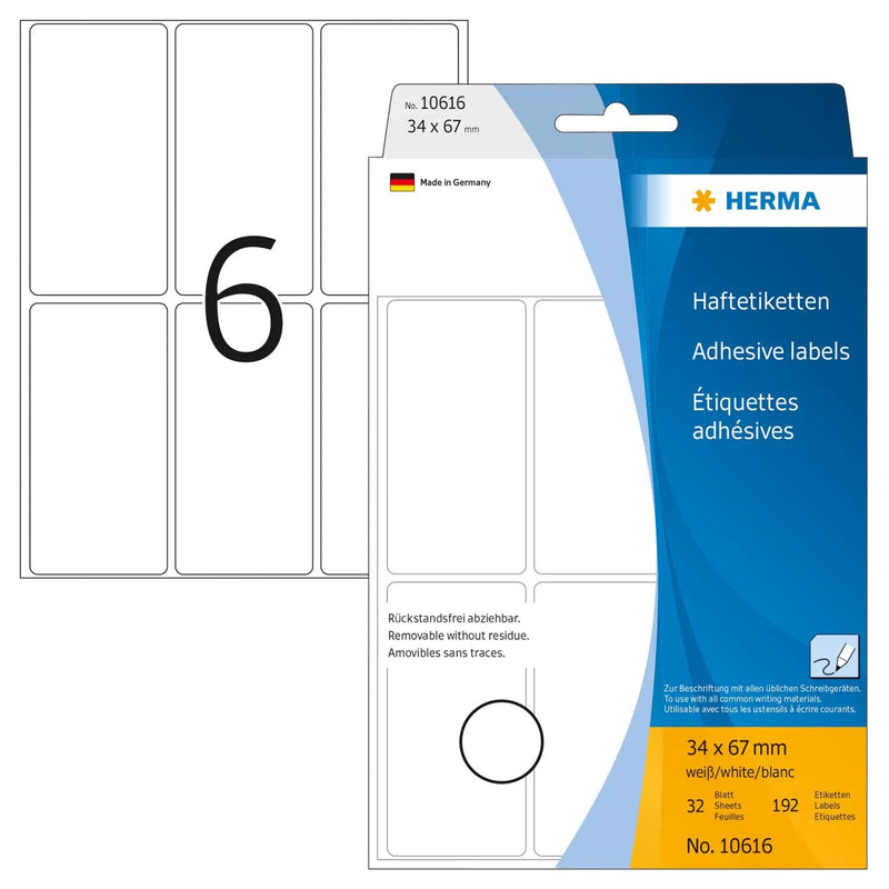 Herma Labels Multiusos Blancas 34X67 Mm Removibles 192 Units