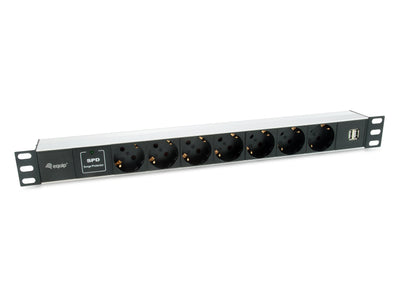 Power Strip Power Aluminium Rack 19 1U 7 Sockets Type Shucko Euro + 2 Sockets USB With Protector Spd Cable 1.8 — image 1