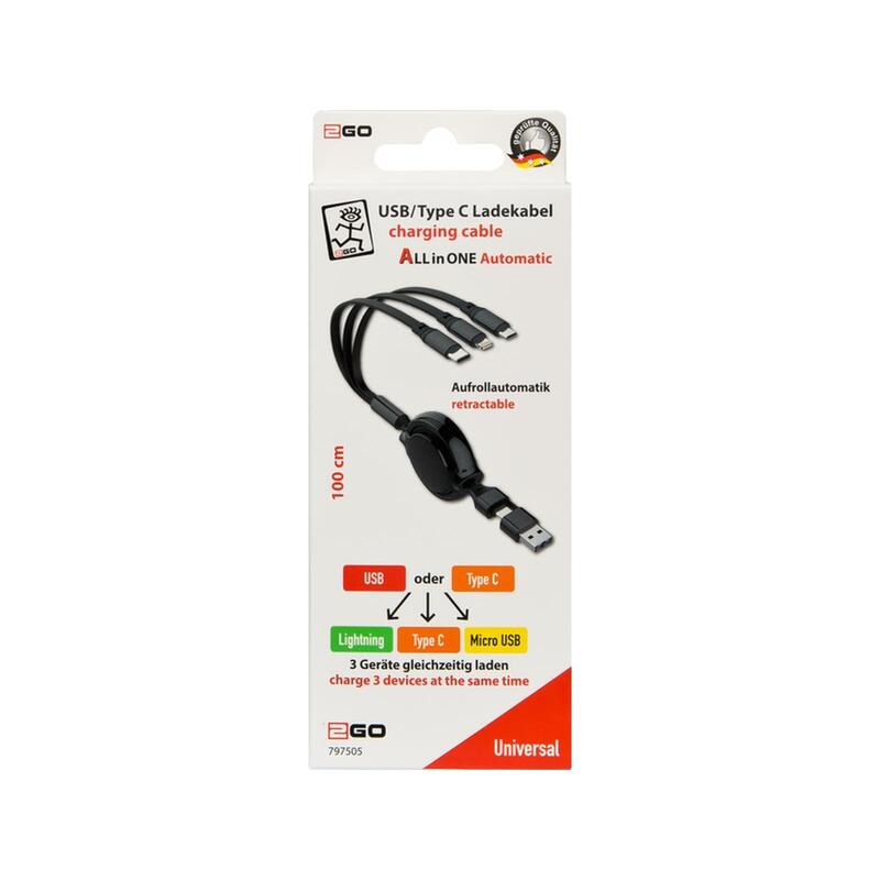 2GO Cable USB/USB-C 5IN1 Charging Micro-usb/Lightn/USB-C 100CM Sw