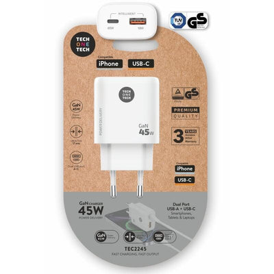 Tech One Tech Wall Charger GaN TEC2245 1x USB Type-c 1x USB 45W — image 1