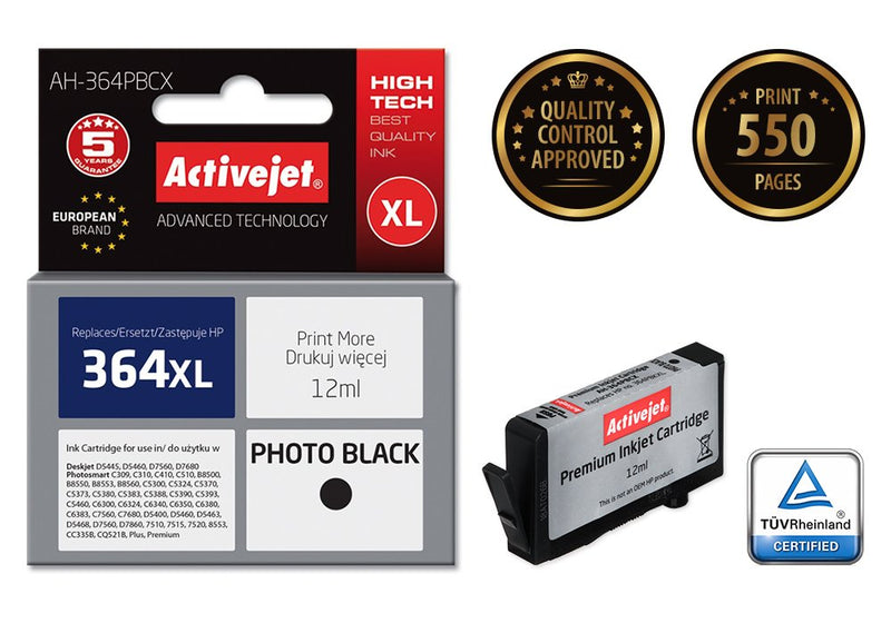 Activejet Ink Ah-364PBCX (reemplazo HP 364XL CB322EE - Premium - 12ML - Fotografía Black