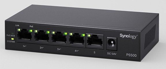 Synology PS500 Switch PoE + 5 Ports Non-managé 10/100/1000Mbps Dont 4X Ports PoE + Budget PoE Total 60W.