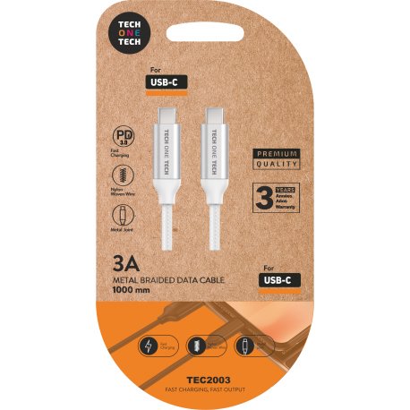 Tech One Tech USB Cable 2.0 TEC2204 USB Type-c Male USB Type-c Male 1M White