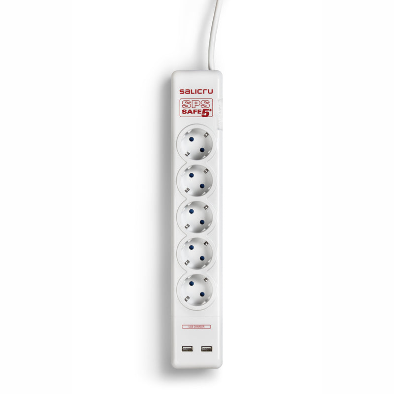 Salicru Power Strip With Switch Safe 5 + 5 Sockets Power 2 USB Cable 1.5M White