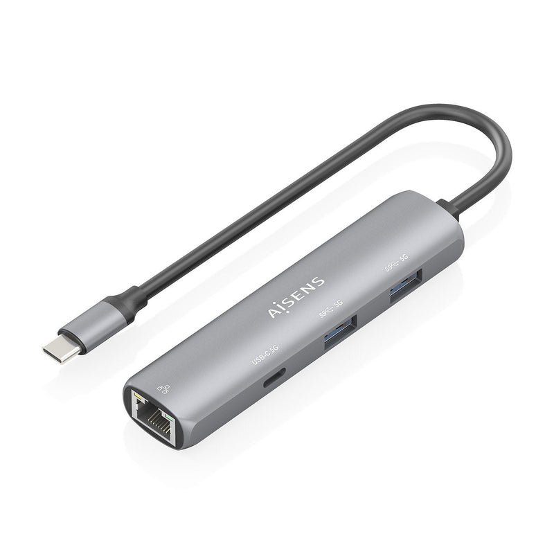 Aisens Dock USB-C a Ethernet Gigabit + Hub 1x USB-C + 2x USB-A, Grey 15CM