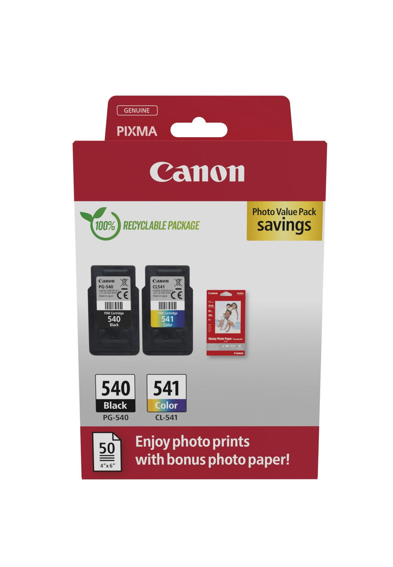 Canon Genuine Ink PG-540 + CL-541 Multipack Black Tricolor + Paper Fotográfico