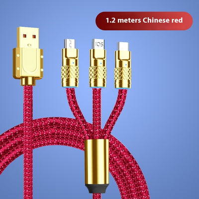 Fast Charge Woven Zinc Alloy With Light Bold Three-in-one Data Cable