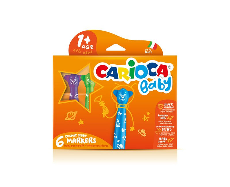 Carioca Baby Teddy Pack 6 Markers - Super Seguros - Forma Ergonomica - Ink Superlavable - Dermatologicamente