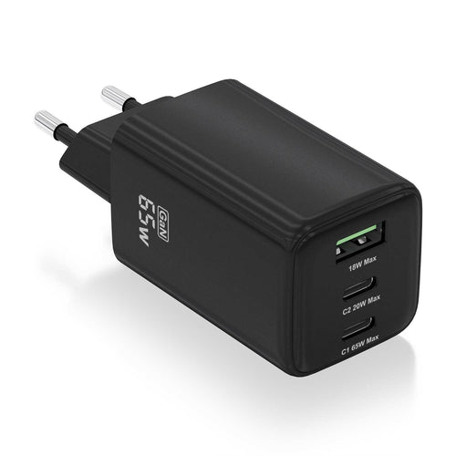Aisens Charger GaN 65W, 2x USB-C PD 3.0 QC4.0, 1x USB-A QC3.0, Black — image 1
