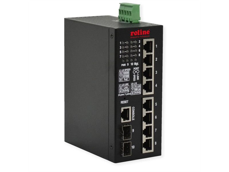 Roline Industrial Gigabit Switch, 10 Ports, PoE +, Smart Managed, 240W
