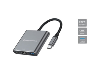 Conceptronic Adapter USB-C 3EN1 DONN018 HDMI USB -a 3.0 USB-C Pd 100W — image 1
