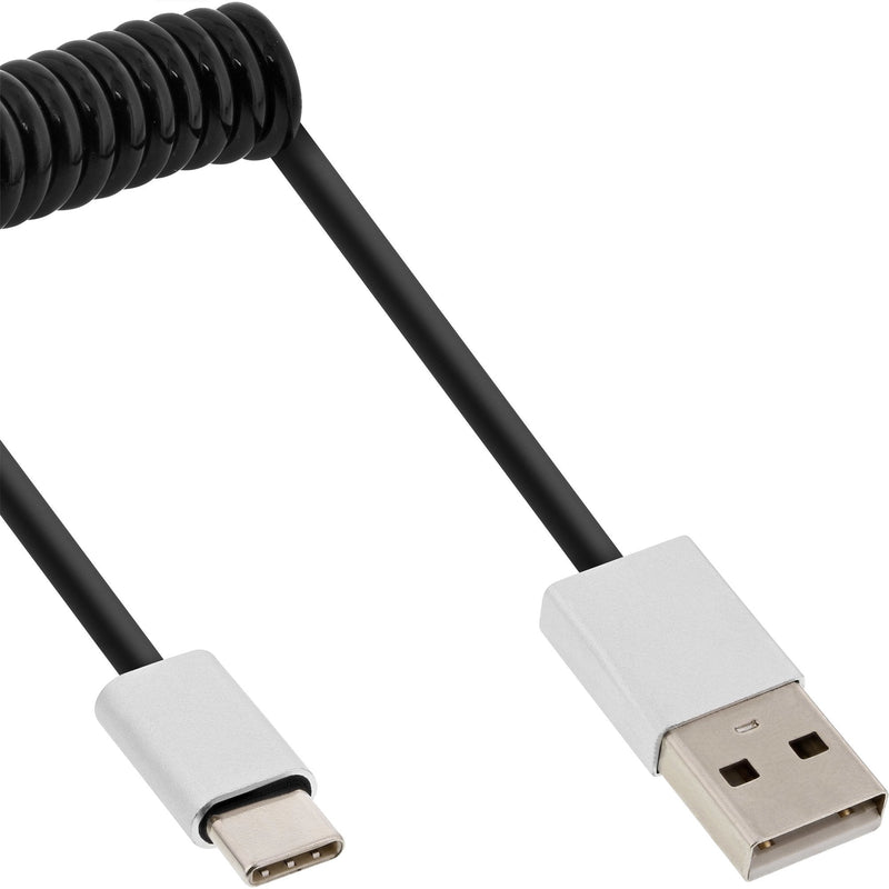 Inline Cable Espiral USB 2.0, Connector Type-c a Connector a, Black/Aluminium Flexible, 0,5M