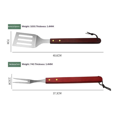 BBQ Tool Three-piece Set Stainless Steel Wooden Handle Shovel Fork Tongs