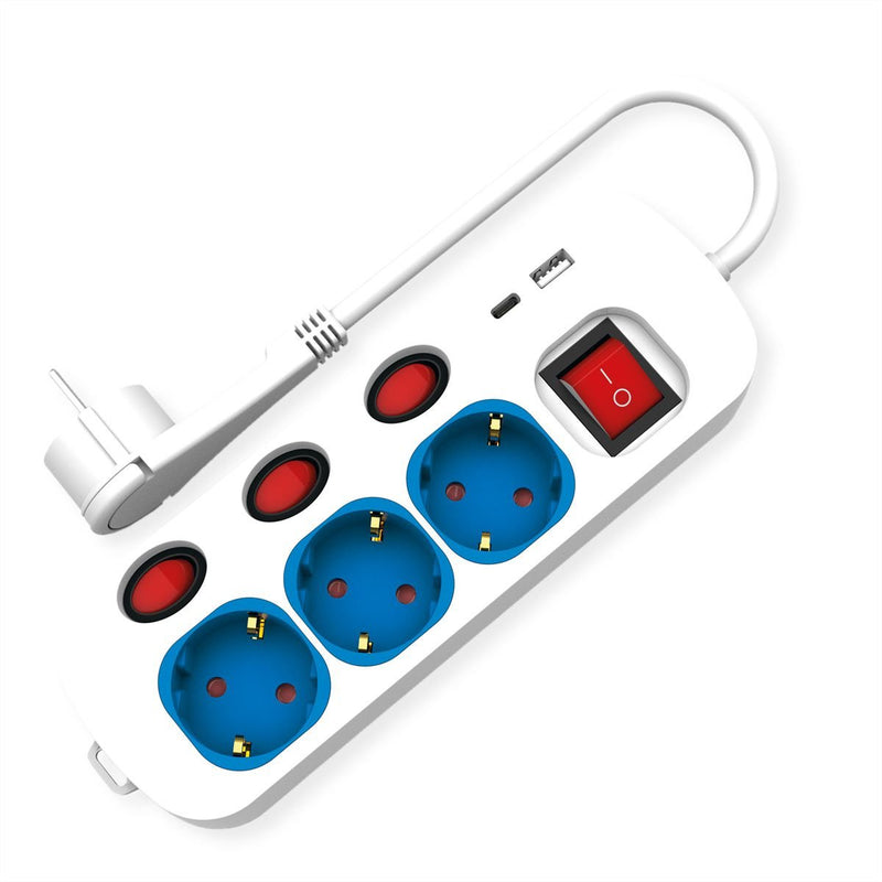 Roline Regla Sockets 3VÍAS With Switch Charger USB a + C, 3M