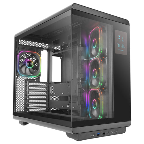 Mars Gaming PC Case ATX Mc-revpro Screen LCD 4.3 Glass Tempered 4X Fans ARGB Black — image 1