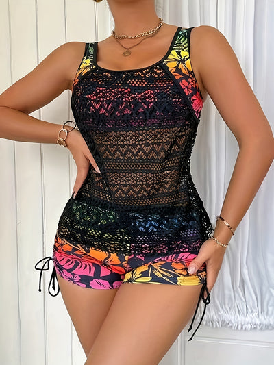 Belly-covering Figure-flattering Sexy Lace-print Swimsuit