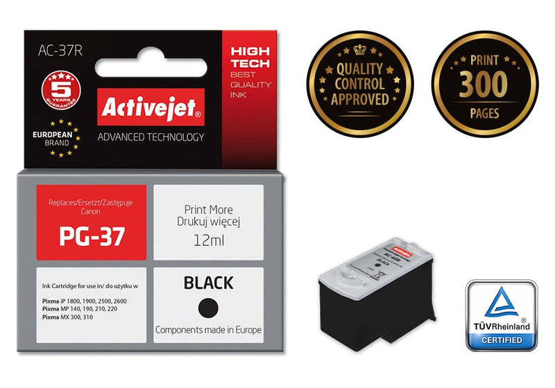 Activejet Ink AC-37R (reemplazo Canon PG-37 - Premium - 12ML - Black