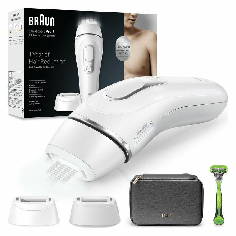 Braun Epilator Silk-expert Pro Ipl PL5145, White Plateada, Incl. Bag + Accesorio Wide + Shaver Afeitar Gillett
