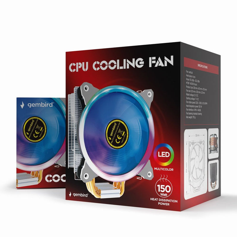 Gembird CPU Cooling Fan Huracan ARGB X130 12CM 150W Multicolour LED 4 Pin