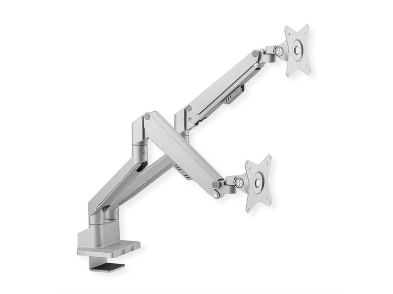 Roline Arm Double Monitor Lcd, Assembly Desk Resorte Gas, 5 Articulaciones, 17-32 Pulgadas, Up To 2X 9KG, Silv