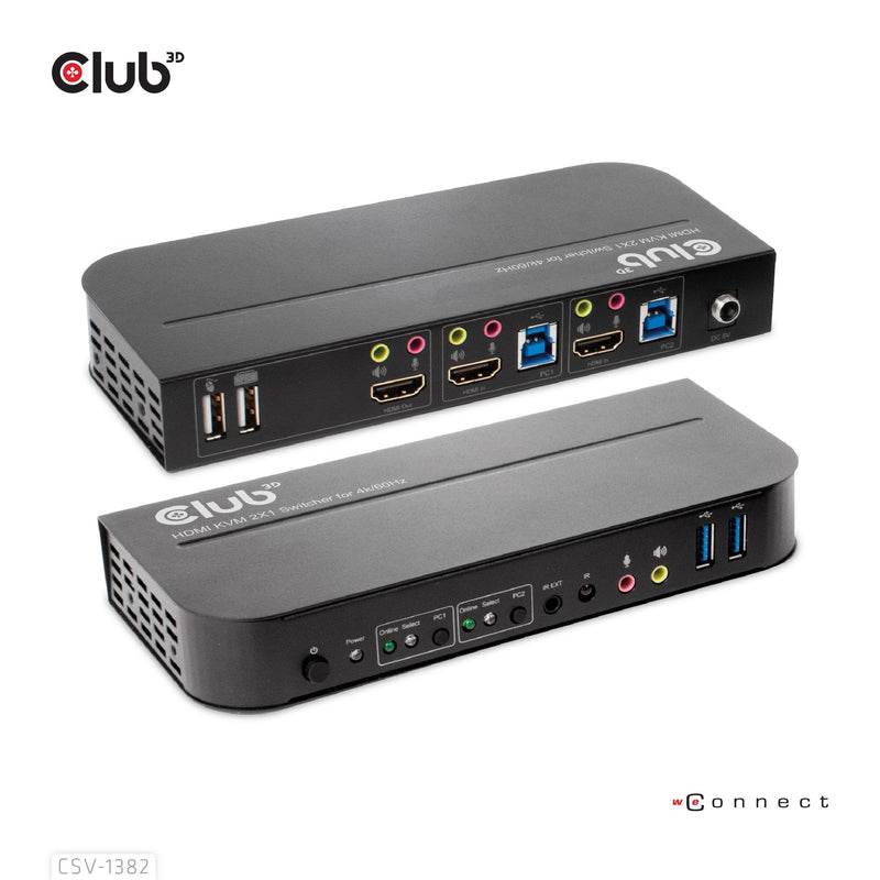 CLUB3D KVM Switch 4K60HZ 2x HDMI HDMI/2x USB/Audio Retail