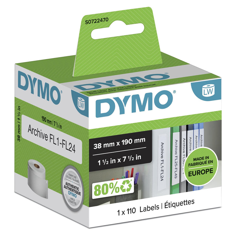 Dymo Tape Labels Lomo Archivadores 38X190MM (110 Páginas) Rotuladora Labelwriter