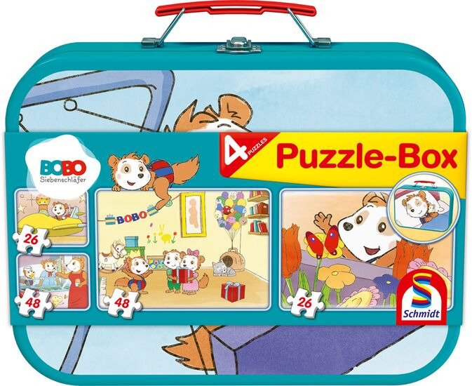Schmidt Spiele Bobo Dormouse Box Of Rompecabezas Case Metal 2X 26 Pieces 2X 48 Pieces 55892