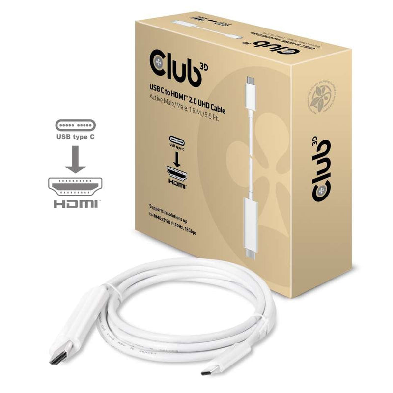CLUB3D Cable UHD USB C a HDMI ™ 2.0 Activo 1,8M./5.9 Ft