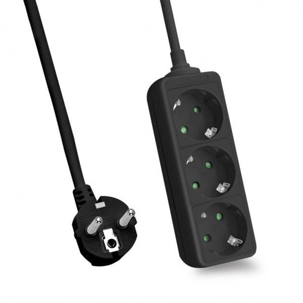 Helos Power Strip Classic, 3 Sockets Black 1,5M, Without Switch