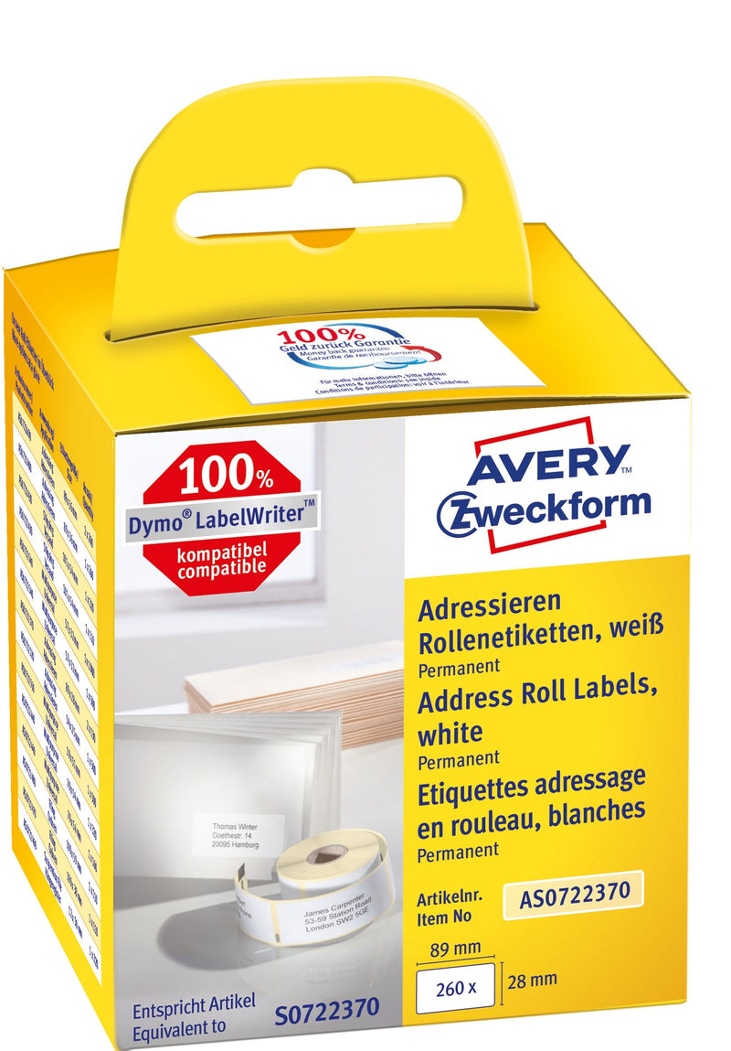 Avery Zweckform Etikettenrollen Printer Labels White 89,0 X 28,0MM