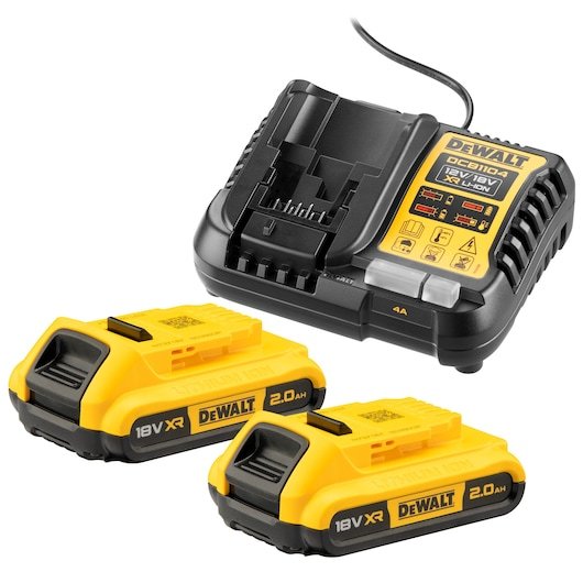 Dewalt Kit Battery DCB1104D2, 18 Voltios, Charger Yellow/Black 2 Batteries Iones Litio 9,0AH DCB1104D2-QW