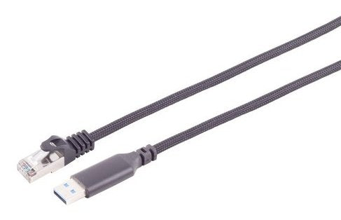 S-impuls USB-A LAN Cable Adapter 1G, RJ45, Alu, Black 1M