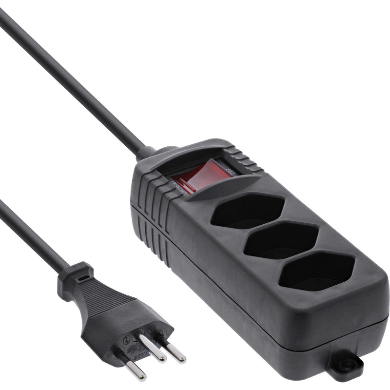 Inline Power Strip Plugs Suiza, 3VÍAS, With Switch 1,5M, Black