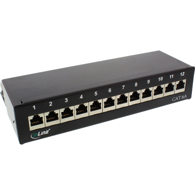 Inline Patch Panel CAT.6A Assembly Desk/Wall 12 Ports Black RAL9005